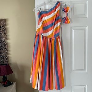 Bettie Page Sorbet Stripe one shoulder dress, M